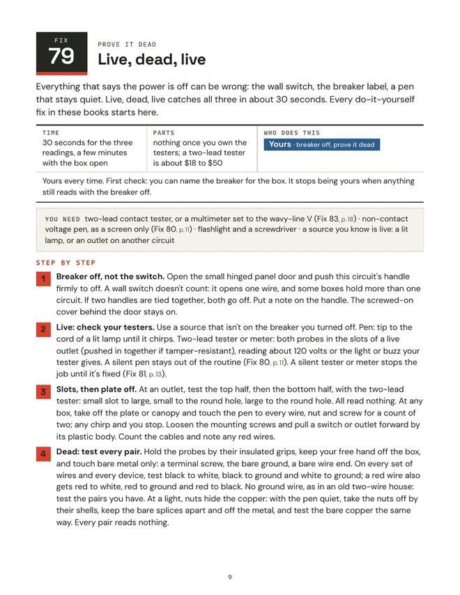 Page 9: Fix 79, Live, dead, live, from Test Before You Touch